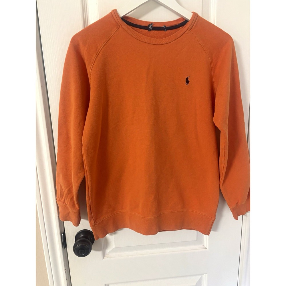 Vintage Polo Ralph Lauren Orange Men's S Crewneck Sweatshirt Raglan V Stitch Y2K
